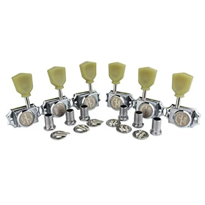 Image of Guyker 6Pcs Guitar Locking String Tuning Pegs (3R + 3L) 1:15 Vintage Deluxe Style Tuners Key Machine Heads Set with Keystone Knobs Replacement for Les Paul Electric, Folk or Acoustic Guitars