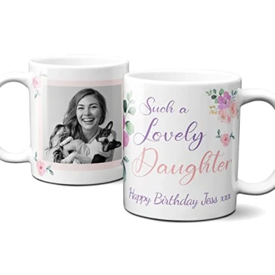 Image of Thoughtful Gifts Lovely Floral Personalised Daughter Mug,Personalised Photo Mug for Daughter,Personalised Cup Gift Present Birthday