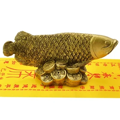 Image of Fengshui Wealth Arowana Fish Lucky Statue Figurine Decoration+Wealth Amulet D1014+Free Mxsabrina Red String Bracelet