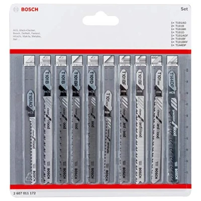 Image of Bosch Professional 2607011172 10 Piece Jigsaw Blades Set Clean for Wood and Laminate, Accessory with T Shank Attachment, 0.5 cm*16.8 cm*15.9 cm