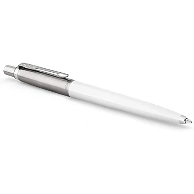 Image of PARKER Jotter Original ballpoint pen, white and steel color, Line M 1.0 mm, blue ink.
