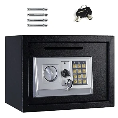 Image of 16L Safe Large High Security Electronic Digital Steel Home Cash Rated Safety Box, Wall Floor Cabinet Mounted Money Deposit Box for Office Hotel (Large Size 16L, Black)