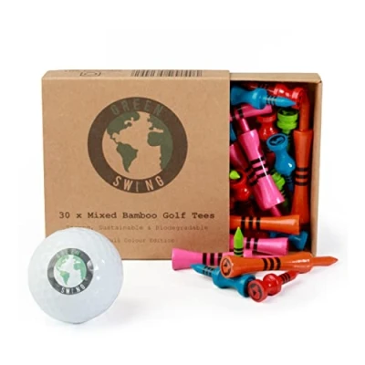 Image of Green Swing Bamboo Golf Tees Mixed Sizes Strong Sustainable Biodegradable 30pcs Full Colour Edition