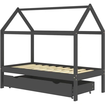Image of vidaXL Kids Bed Frame with a Drawer Dark Grey Solid Pine Wood 80x160cm