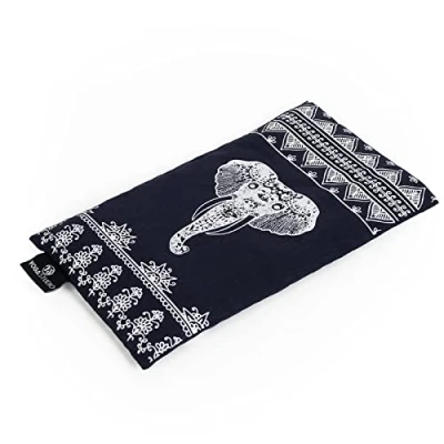 Image of Yoga Studio Organic Eye Pillow 23cm x 12/13cm, Lavender &amp; Linseed Scented for Tired Eyes, and Headaches (Navy Blue Aztec Elephant)