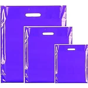 Image of 100x HEAVY DUTY STRONG COLOREDFULL PLASTIC CARRIER PATCH HANDLE BAGS, PARTY, BOUTIQUE GIFT BAGS (Purple, 15 x 18)