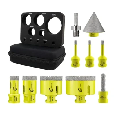 Image of Diamond Core Drill Bits Set 10pcs (6/6/8/25/35/50/68mm+10mm Finger Bit+50mm Beveling Chamfer Bit+Hex Adapter) Serrated Hole Saw Kit SANLEETEK for Ceramic Tile Porcelain Marble Granite M14 Thread
