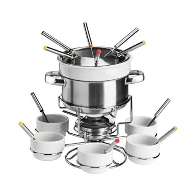 Image of Premier Housewares Stainless Steel Fondue Set, Chocolate or Cheese, Porcelain Sets White