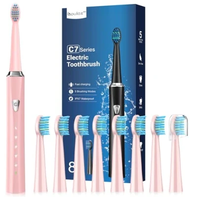 Image of Sonic Electric Toothbrush for Adults and Kids with 8 Duponts Heads, 3 Hours Fast Charge 120 Days, 5 Modes 2 Minutes Timer