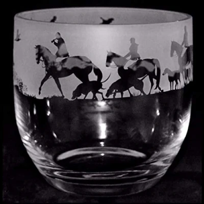 Image of Milford Collection Animo Glass Pillar Candle Holder Hunting Scene