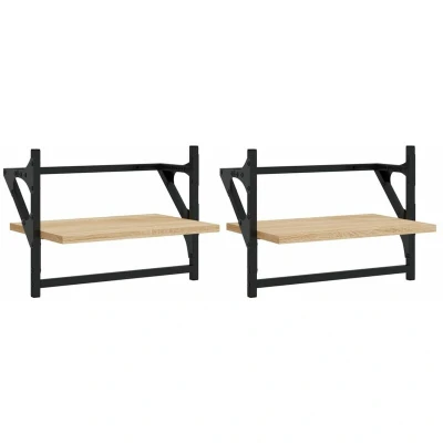 Image of vidaXL Wall Shelves with Bars 2 pcs Sonoma Oak 40x25x30 cm