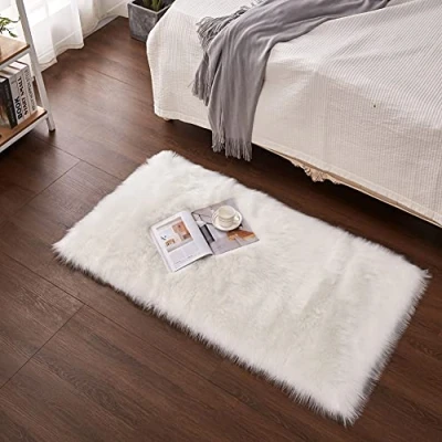 Image of Cumay Super Soft Fluffy Faux Sheepskin Rug, Shaggy Silky Plush Carpet For Bedrooms Rugs Living Room Kids Rooms Decor Bedside (White, 31.5 x 70.8 inch)