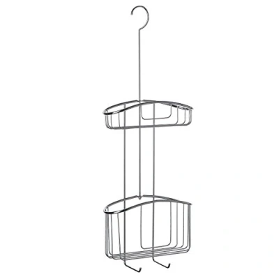 Image of TATAY metal basket, chrome plated, with 2 baskets of different capacities, perfect for hanging on the shower screen
