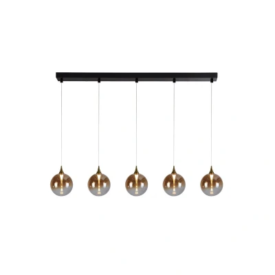 Image of Alchemy 5 Light LED Bar Celling Pendant Lamp, Black metal and Amber Glas