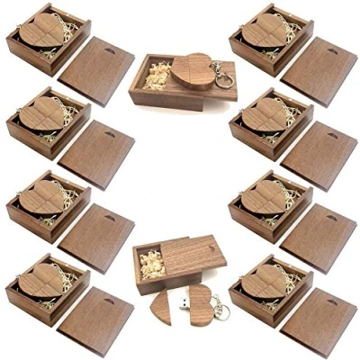 Image of A Plus+ 10 Pack 32GB Wooden Heart USB Memory Stick with Keyring and Boxes Gift Flash Drive for Wedding Photography Celebration