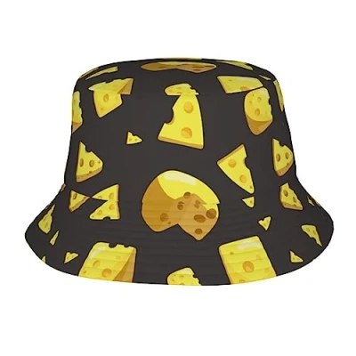 Image of Yellow Cheese Pattern Bucket Hat Fisherman Hats Packable Sun Cap Outdoor Summer Travel Beach for Women Men Unisex