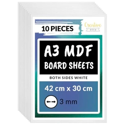 Image of Creative Deco 10 x A3 MDF Board Sheet Double Sided WHITE 420x300x3mm Wooden Blank Decor Art and Craft Painting DIY Projects Laser Cutter CNC Cutting Stenciling Pyrography FRONT BACK
