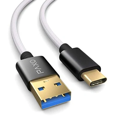 Image of 3m Nylon PS5 Charging Cable for Playstation 5 Controller, USB C Cable, 3.1 (USB 3.0), Fabric Jacket, Aluminium Plug, White