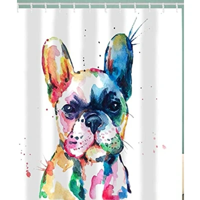 Image of French bulldog Shower Curtains Waterproof Polyester Bathroom Decor Curtain Set Includes Hooks 72Wx79H inch