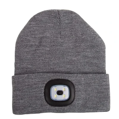 Image of Fizz Creations LED Beanie Hat. One Size Includes Integrated Light with 3 Brightness Settings. USB Rechargable. Grey. Great for Camping Gifts. Head Torch