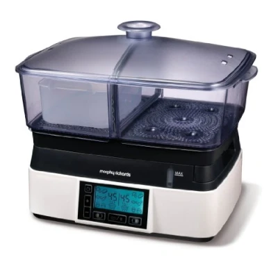 Image of Morphy Richards 6L Intellisteam Compact Food Steamer, Synchronised Steaming, Digital Display, Memory System, White &amp; Black, 48775