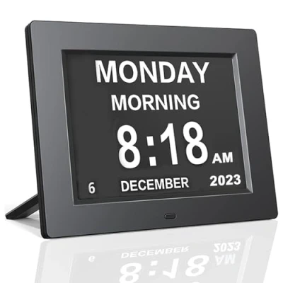 Image of Johnziny 2024 Newest 8“ Dementia Clock Digital Day and Date Clocks 8 Alarms,Memory Loss Extra Large Non Abbreviated &amp; for Seniors