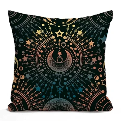 Image of Tomda Moon &amp; Star Alchemy Magical Astrology Burlap Cushion Cover Throw Pillow Case Couch Sofa Decorative Square 45x45cm 18x18 Inch