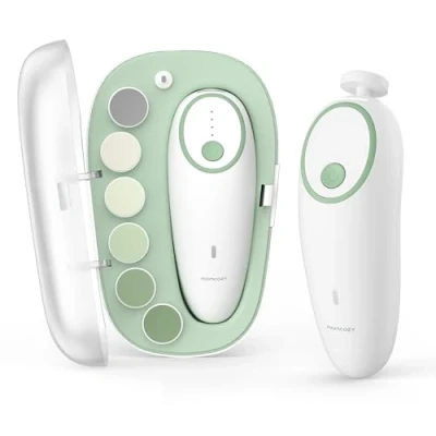 Image of Momcozy Baby Nail File Electric, Gentle Trimmer Electric Rechargeable, Clipper 360 Fog LED Light, 7 Grinding Head Replacement Pads