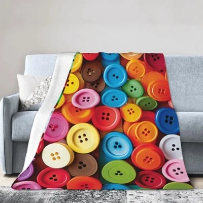 Image of Colorful Buttons Printed Flannel Throw Blanket 80&quot;X60&quot;,Warm Blankets for Bed Cozy Soft Couch Sofa Travel Lightweight Fleece Fuzzy