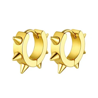 Image of GoldChic Jewelry Gold Huggie Earrings For Men, Hoop Spike Punk Earring Hip Hop Jewellery