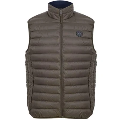Image of Tokyo Laundry Men&#039;s Yellin Quilted Puffer Gilet with Fleece Lined Collar Khaki S