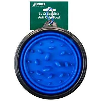 Image of VFM/Crufts Collapsible Anti Gulp Travel Pet Food Bowl, 1 Litre