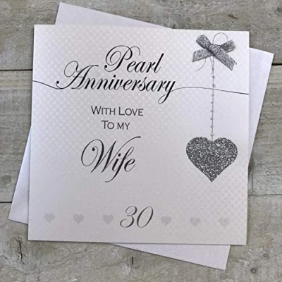 Image of WHITE COTTON CARDS Wife 30th Pearl Wedding Anniversary Handmade Card Love Lines LLA30W,16cm x 16cm