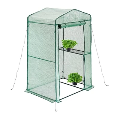 Image of Relaxdays Foil Greenhouse, HWD: 185 x 125 95 cm, Walk in Plants Cultivation House with Shelf, Iron &amp; PE, Zipper, Green