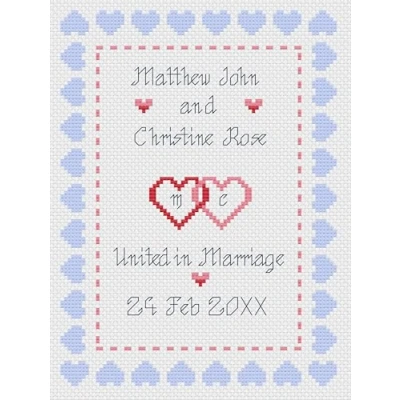 Image of Hearts Wedding Sampler Cross Stitch Kit