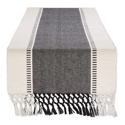 Image of DII Dobby Stripe Woven Table Runner, Cotton, Black, 13 x 72 cm