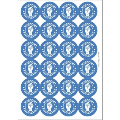 Image of Stockport Keep The Faith Northern Soul Circular Matt Paper Stickers A4 Sheet of 24 (Each Sticker is 45mm Diameter)