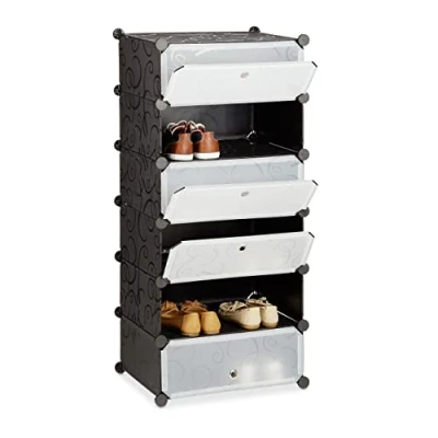 Image of Relaxdays Plastic Shoe Cabinet, Rack, 6 Compartment Shelving Unit, HWD: 107 x 49 37 cm, Black