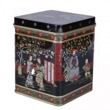 Image of Classic Black Jap Tea Caddy/Kitchen Storage Tin 8oz Height 11cm