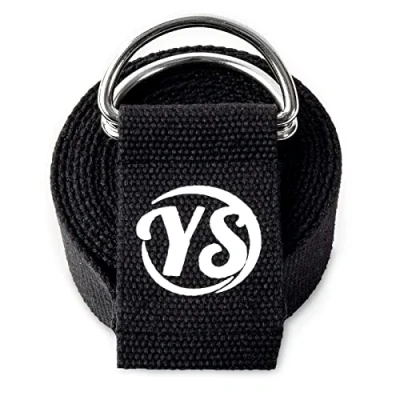 Image of Yoga Studio Strap, 2.5m (8.2ft) Extra Long Durable Organic Cotton Adjustable Stretching D Ring Belt, Exercise, Pilates, Dance, Workout, Gym, Physical Therapy (Black)