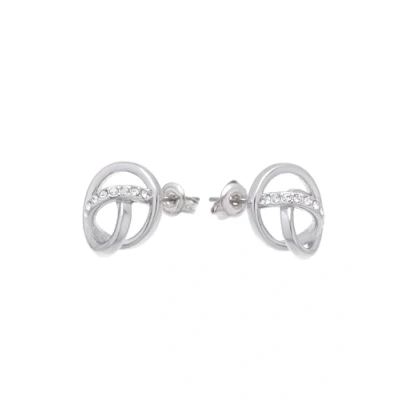 Image of Karen Millen Crystal Ribbon Stud Earrings for Women (Silver/Crystal)