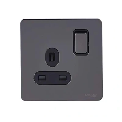 Image of Schneider Electric Ultimate Screwless Flat Plate Single Switched Power Socket, Double Pole, 13A, GU3410DBBN, Black Nickel with Insert