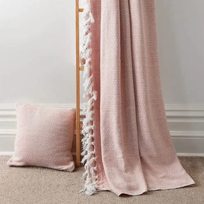 Image of Olivia Rocco Regal Throw 100% Cotton Diamond Geo Sofa Bed Chair Cover Throws Tasselled Decorative Blanket, 178 x 254 cm (70&quot; 100&quot;) Pink