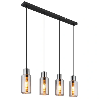 Image of Lidaria Bar Pendant Ceiling Light Matt Black Smoke Glass Shade 4x E27