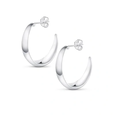 Image of Amberta Women Handmade 925 Sterling Silver Chunky Hoop Earrings: Thick Open Earrings 20 mm