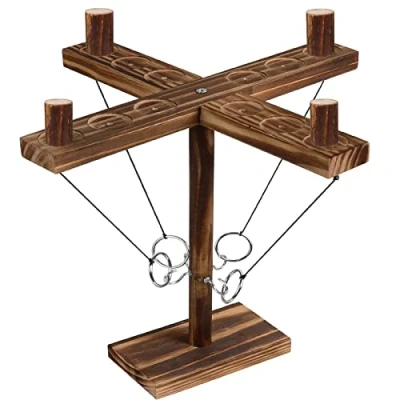 Image of Ring Toss Game Hooks for Adults Kids, Wooden Game,4 4 Rings, Handheld Board Table Games, Outdoor Indoor Pub Games