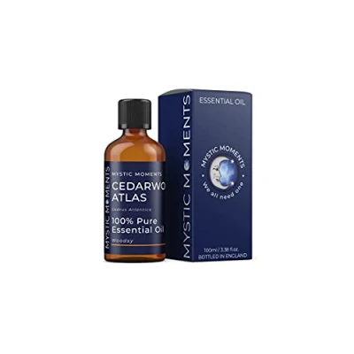 Image of Mystic Moments Cedarwood Atlas Essential Oil 100ml Pure &amp; Natural for Diffusers, Aromatherapy Massage Blends Vegan GMO Free