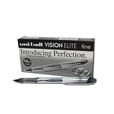 Image of Uni ball UB200 Vision Elite Rollerball Pen 0.8mm Tip 0.6mm Line Black Ref 9007000 [Pack of 12]