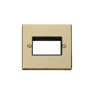 Image of Click Deco 1 Gang MiniGrid Triple Aperture Unfurnished Plate Polished Brass Black Inserts