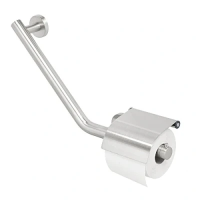 Image of Tiger Boston Comfort &amp; Safety Grab Rail with Toilet Roll Holder, Left, Stainless Steel Brushed, 40.4 x 24.1 8 cm